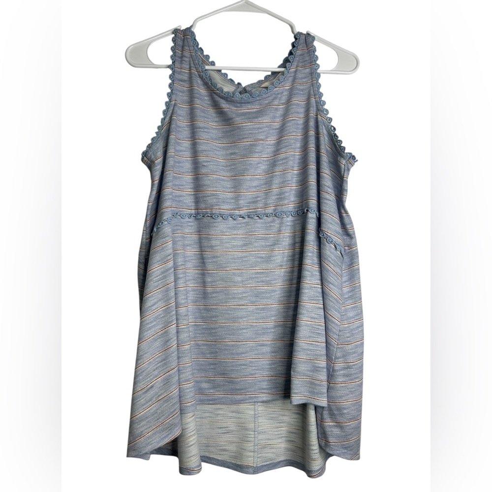LC Lauren Conrad Blue and White Lace-Trimmed Top Peplum, Summer, Beach Vacation